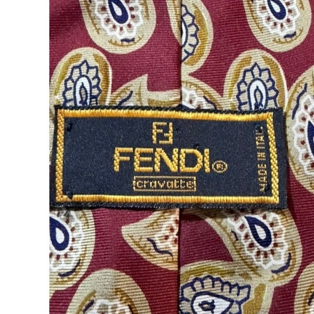 Fendi Cravatte Burgundy Paisley Silk Tie Made in Italy Classic Wide Necktie Work